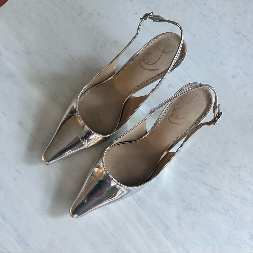 Sam Edelman Bianka Silver Slingback Pointed Pumps